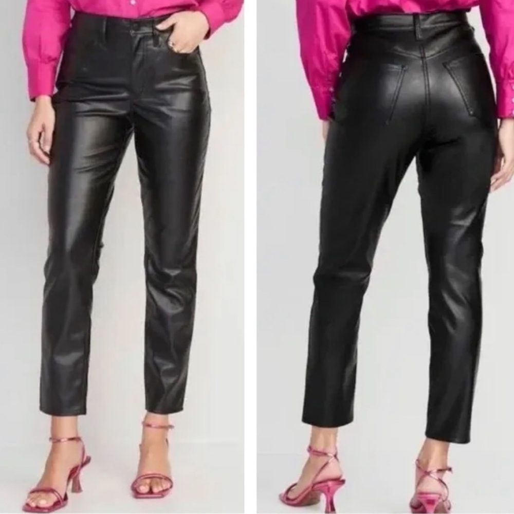 PLUS Old Navy‎ NEW High Rise OG Straight Rich Black Faux Leather Pant Sz 24